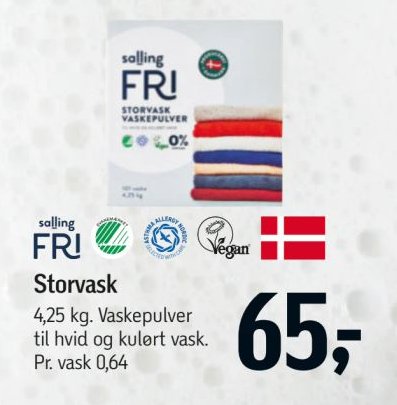Storvask 4,25 kg. Vaskepulver til hvid og kulørt vask. Pr. vask 0,64 – Føtex