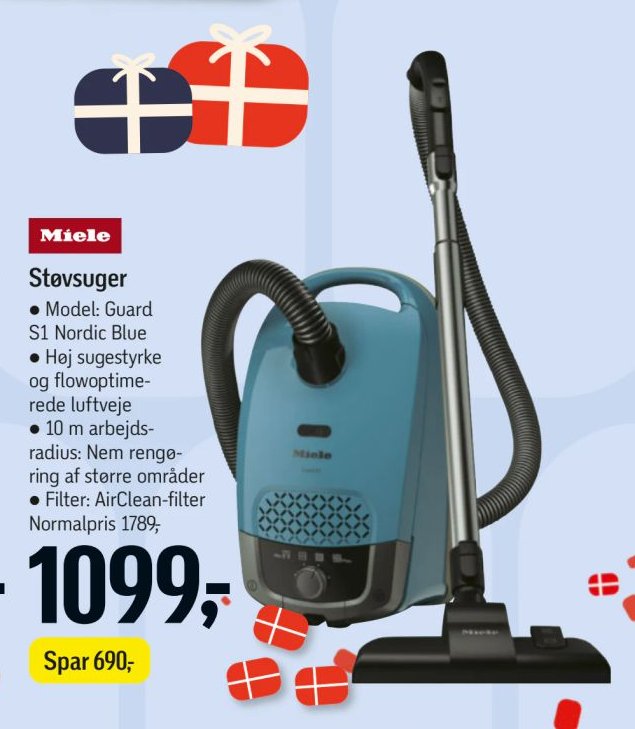 Miele Støvsuger
• Model: Guard S1 Nordic Blue
• Høj sugestyrke og flowoptimerede luftveje
• 10 m arbejdsradius: Nem rengøring af større områder
• Filter: AirClean-filter
Normalpris 1789,- – Føtex