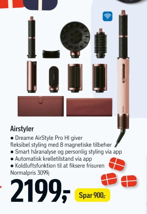 Airstyler
• Dreame AirStyle Pro HI giver fleksibel styling med 8 magnetiske tilbehør
• Smart håranalyse og personlig styling via app
• Automatisk krølletilstand via app
• Koldluftsfunktion til at fikse frisuren
Normalpris 3099,- – Føtex