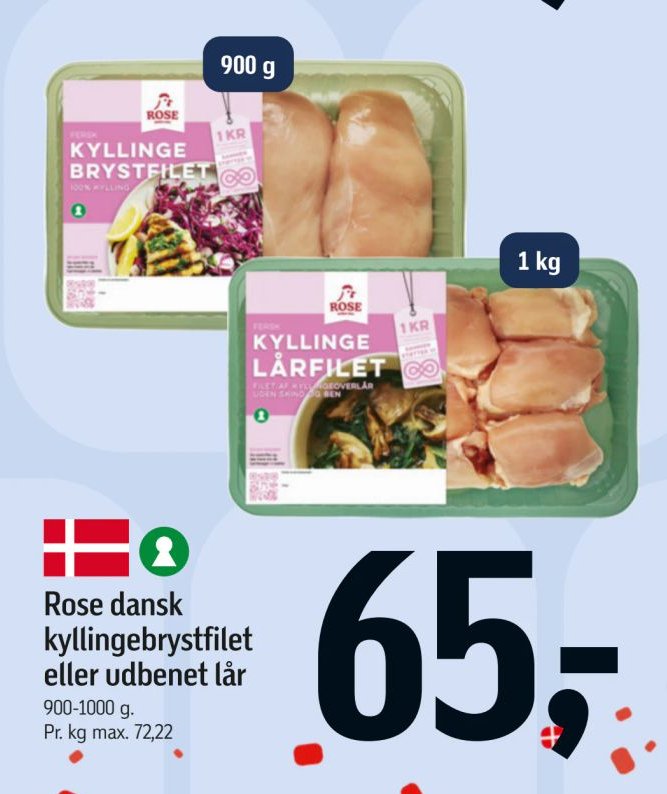 Rose dansk kyllingebrystfilet eller ubenet lår 900-1000 g. – Føtex