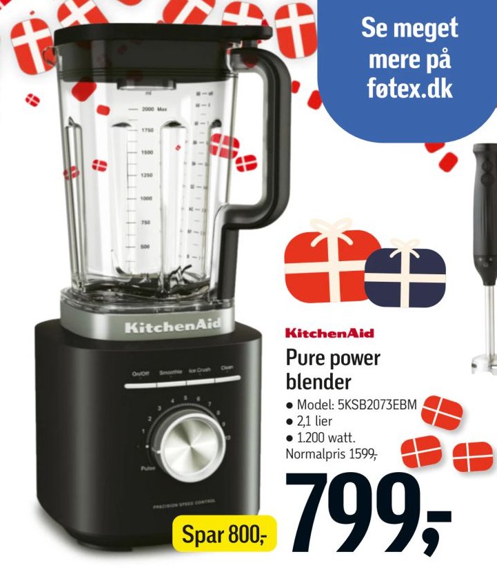 KitchenAid Pure power blender • Model: 5KSB2073EBM • 2,1 liter • 1.200 watt. Normalpris 1599,- – Føtex