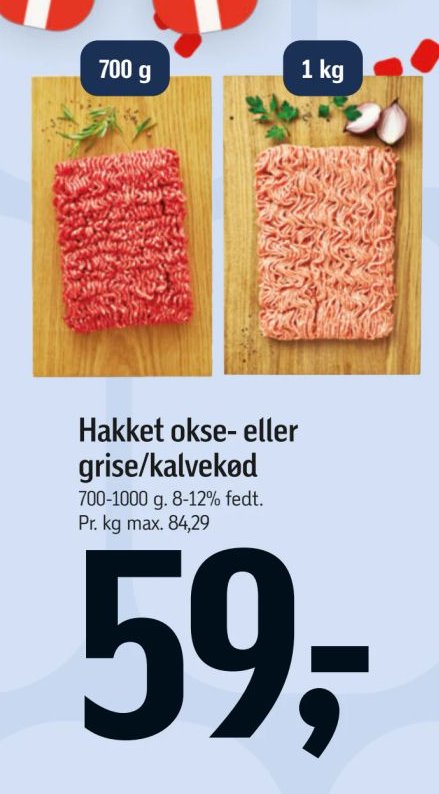 Hakket okse- eller grise/kalvekød 700-1000 g 8-12% fedt – Føtex