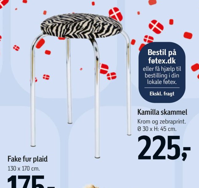 Kamilla skammel Krom og zebraprint. Ø 30 x H: 45 cm. – Føtex