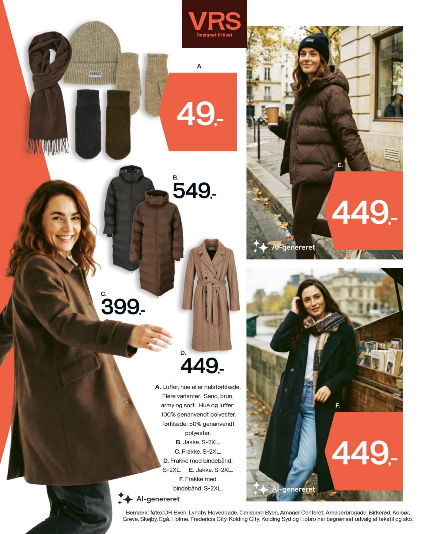 A. Luffer, hue eller halstørklæde. Flere varianter. Sand, brun, army og sort. Hue og luffer: 100% genanvendt polyester. – Føtex