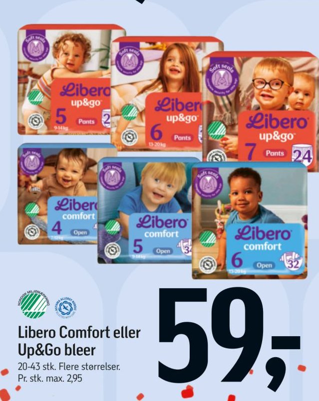 Libero Comfort eller Up&Go bleer 20-43 stk. Flere størrelser. – Føtex