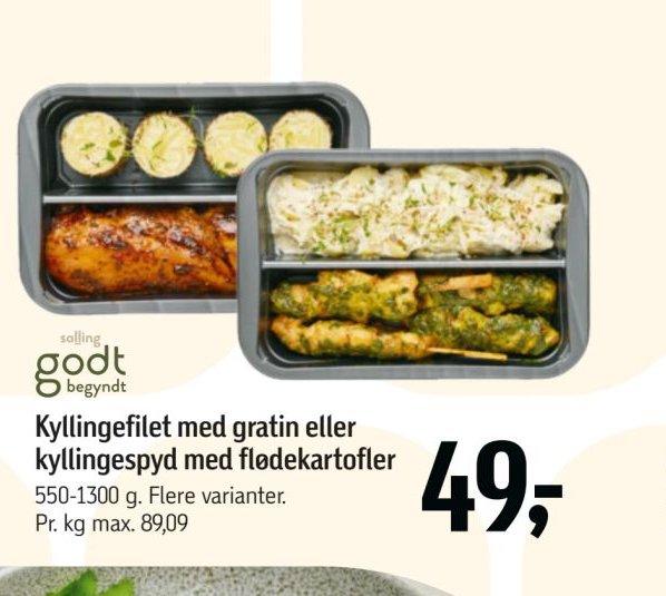 Kyllingefilet med gratin eller kyllingespyd med flødekartofler – Føtex
