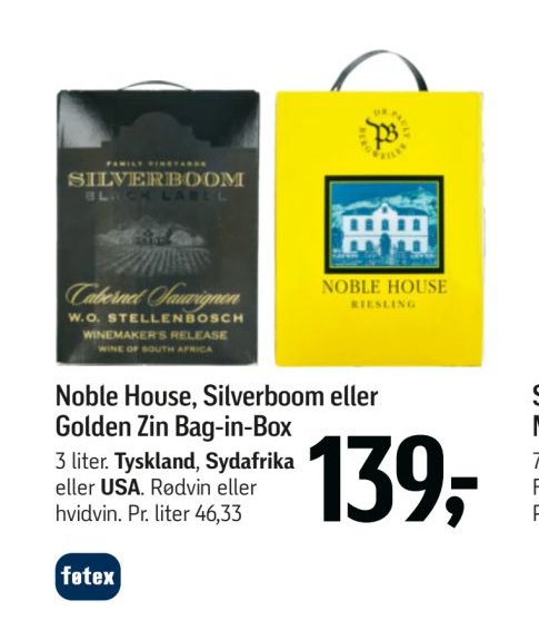Noble House, Silverboom eller Golden Zin Bag-in-Box – Føtex