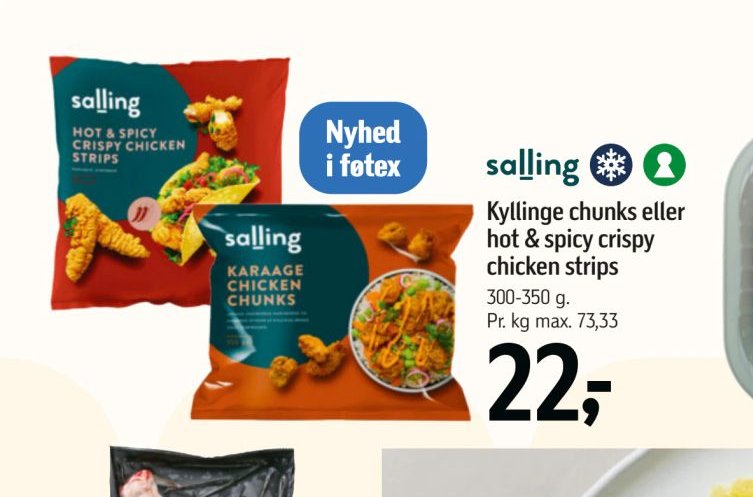 Kyllinge chunks eller hot & spicy crispy chicken strips – Føtex