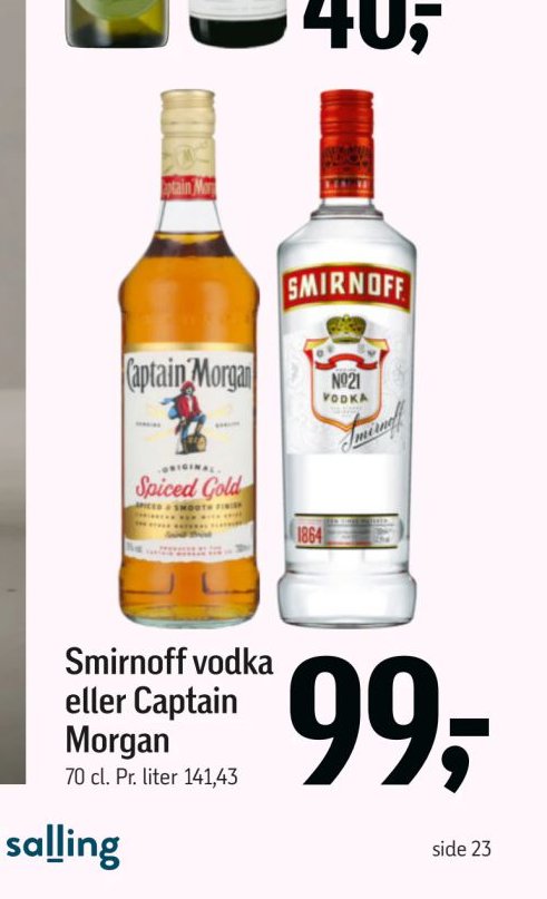 Smirnoff vodka eller Captain Morgan – Føtex
