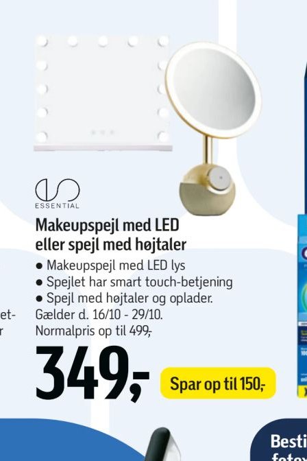 Makeupspejl med LED eller spejl med højtaler – Føtex