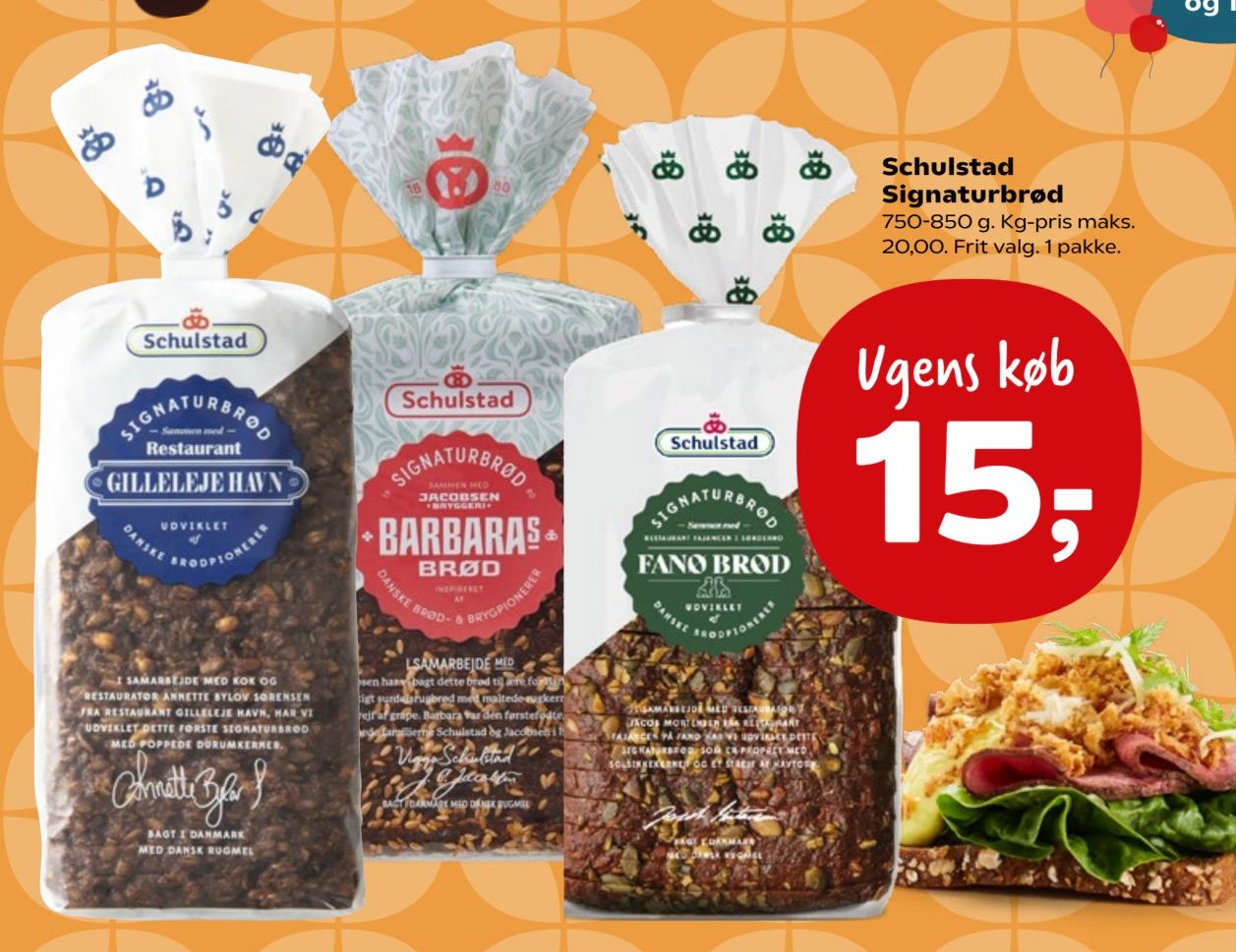 Schulstad Signaturbrød 750-850 g. Kg-pris maks. 20,00. Frit valg. 1 pakke. – Kvickly