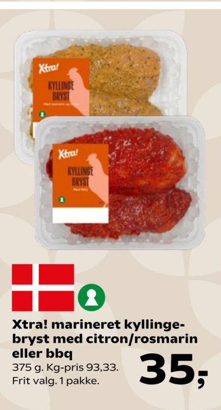 Xtra! marineret kyllingebryst med citron/rosmarin eller bbq 375 g – Kvickly