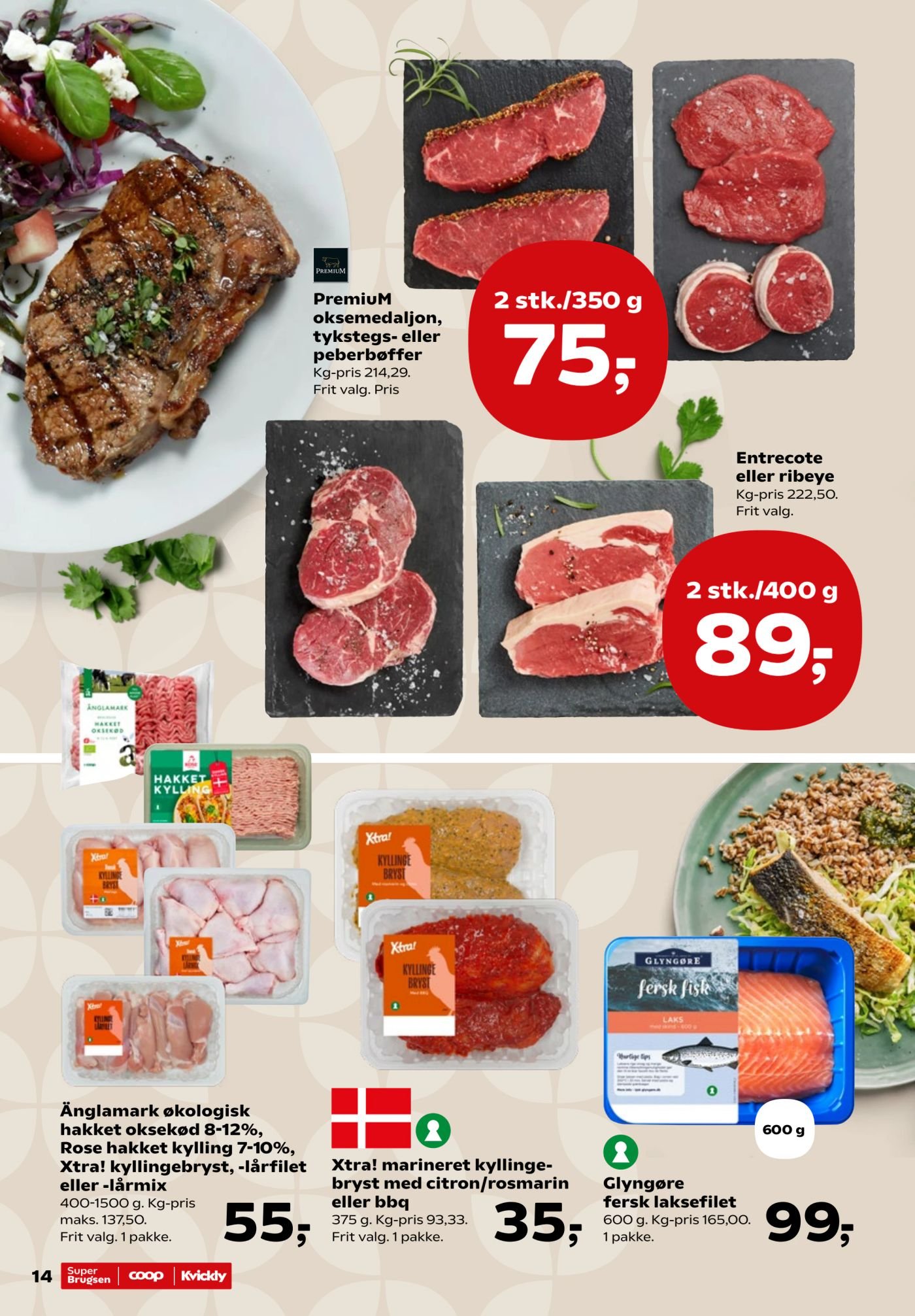 PremiuM oksemedaljon, tykstegs- eller peberbøffer – Kvickly