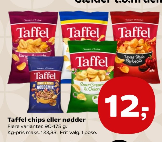 Taffel chips eller nødder Flere varianter. 90-175 g. – Kvickly