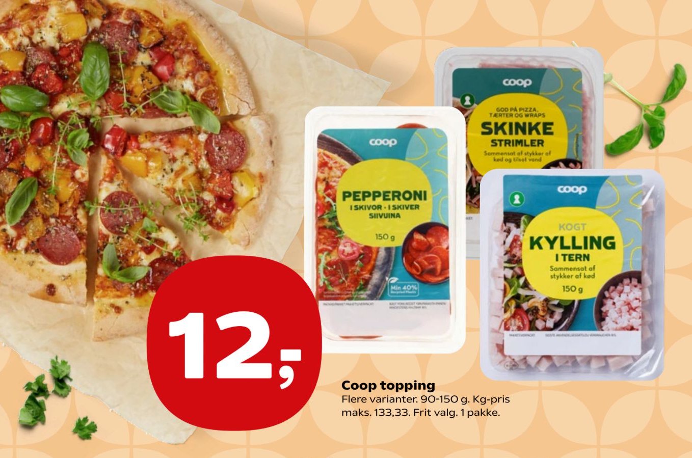 Coop topping Flere varianter. 90-150 g. Kg-pris maks. 133,33. Frit valg. 1 pakke. – Kvickly