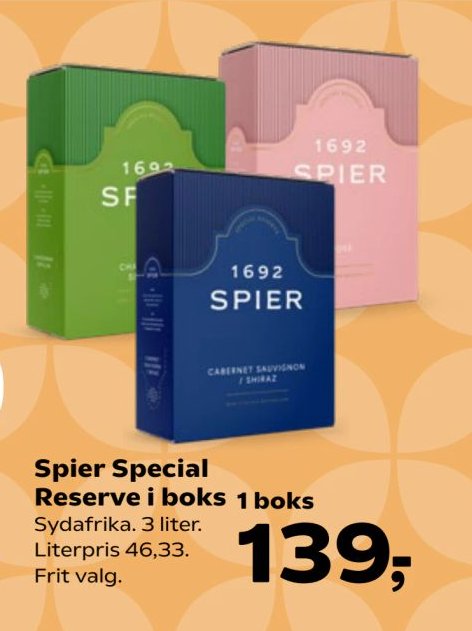 Spier Special Reserve i boks Sydafrika. 3 liter. Literpris 46,33. Frit valg. – Kvickly