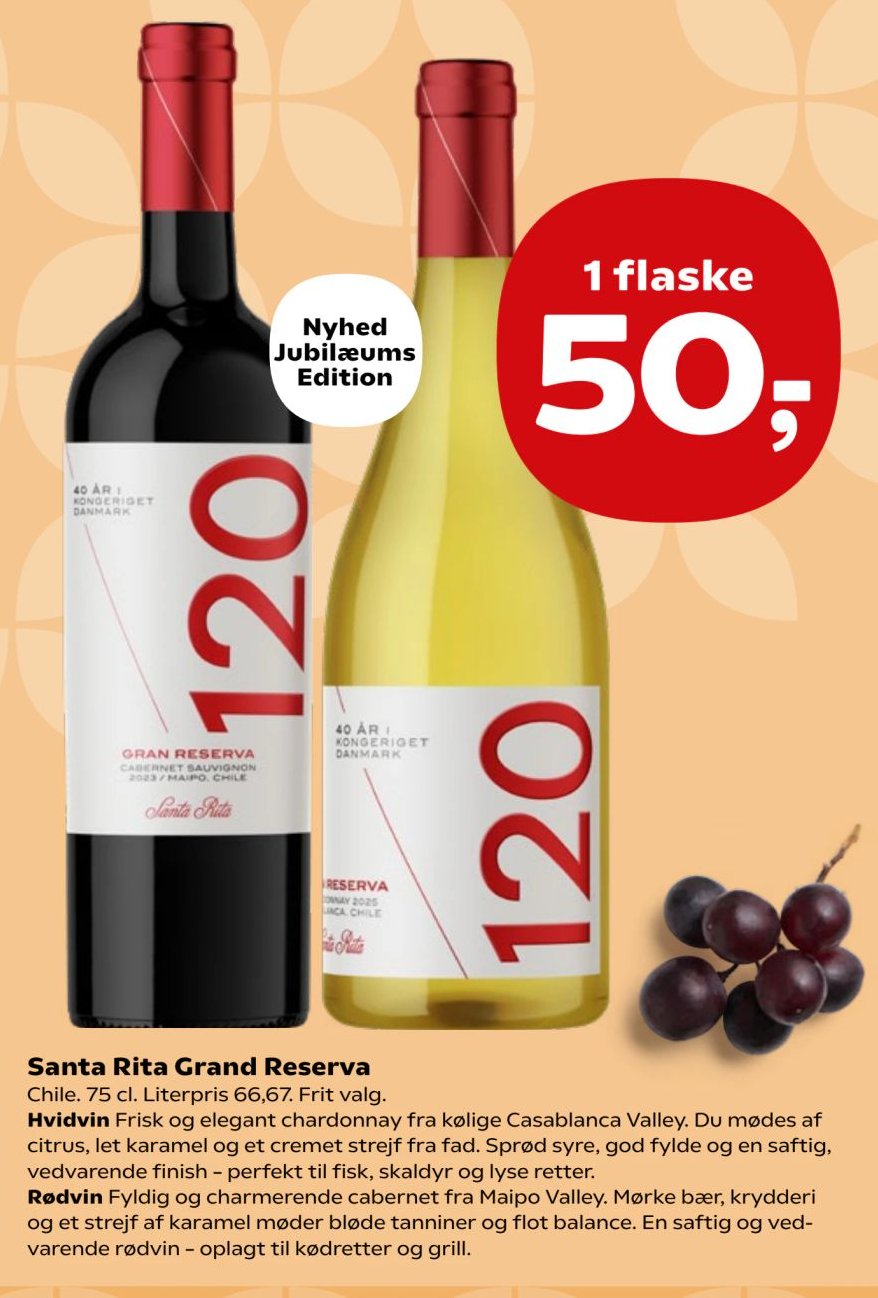 Santa Rita Grand Reserva Chile. 75 cl. Literpris 66,67. Frit valg. – Kvickly