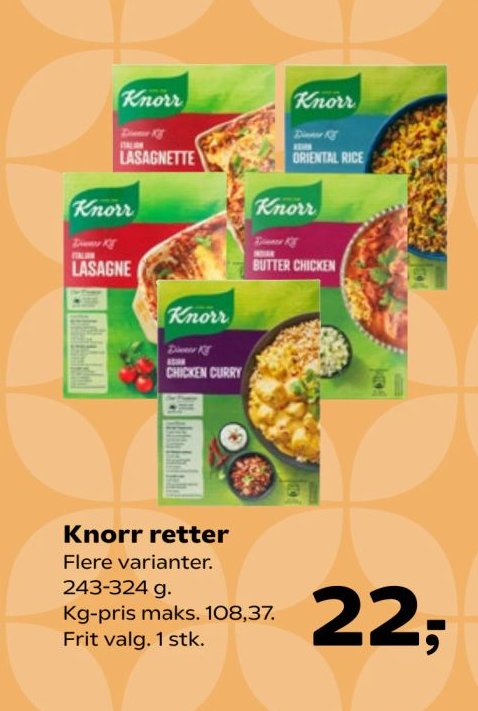 Knorr retter Flere varianter. 243-324 g. Kg-pris maks. 108,37. Frit valg. 1 stk. – Kvickly