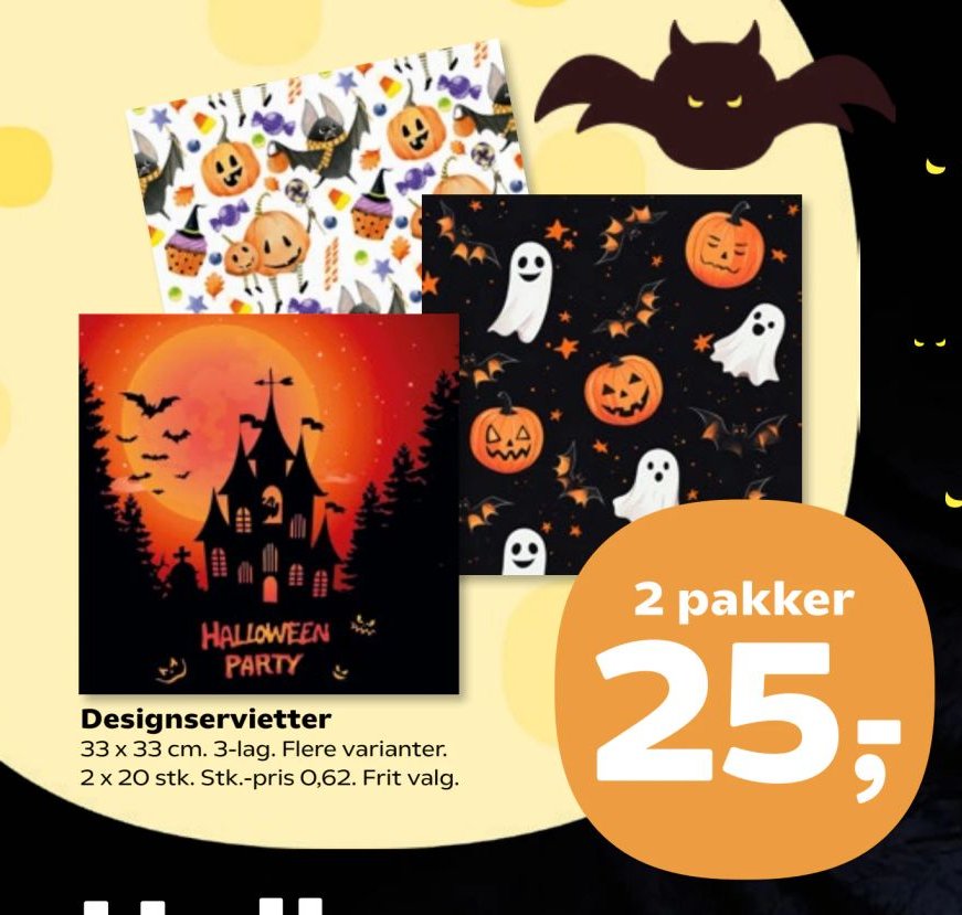 Designservietter 33 x 33 cm. 3-lag. Flere varianter. 2 x 20 stk. Stk.-pris 0,62. Frit valg. – Kvickly