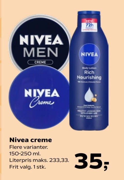 Nivea creme Flere varianter. 150-250 ml. Literpris maks. 233,33. Frit valg. 1 stk. – Kvickly