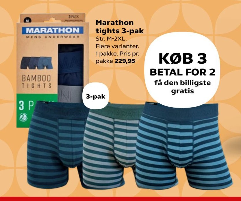 Marathon tights 3-pak Str. M-2XL. Flere varianter. 1 pakke. Pris pr. pakke 229,95 – Kvickly