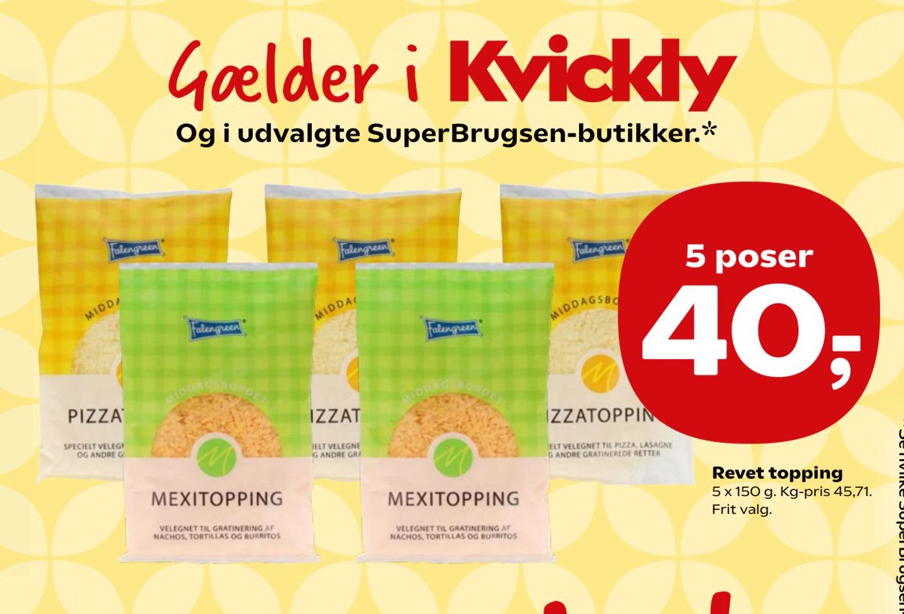 Revet topping 5 x 150 g. Kg-pris 45,71. Frit valg. – Kvickly