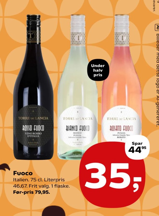 Fuoco Italien. 75 cl. Literpris 46,67. Frit valg. 1 flaske. – Kvickly