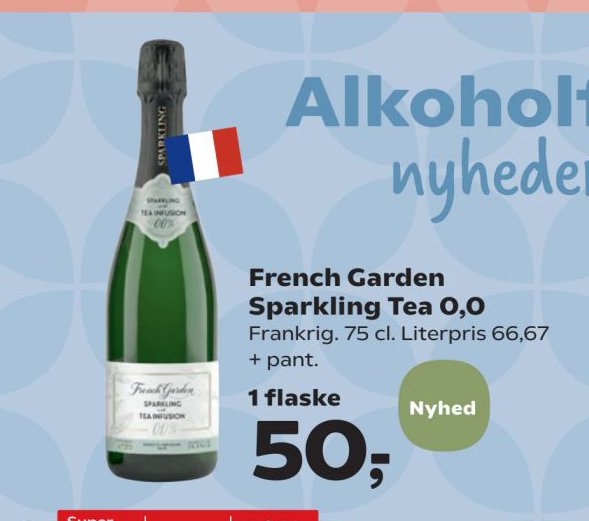 French Garden Sparkling Tea 0.0 Frankrig. 75 cl. Literpris 66,67 + pant. 1 flaske – Kvickly