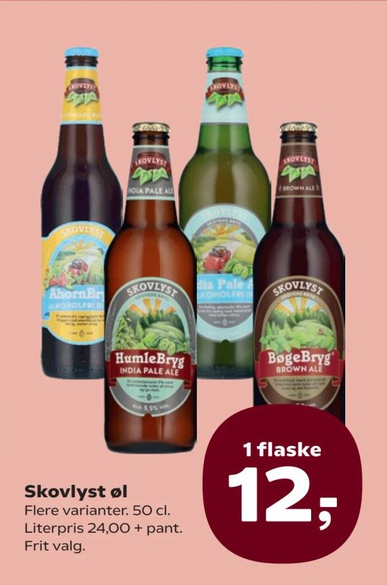 Skovlyst øl Flere varianter. 50 cl. Literpris 24,00 + pant. Frit valg. – Kvickly