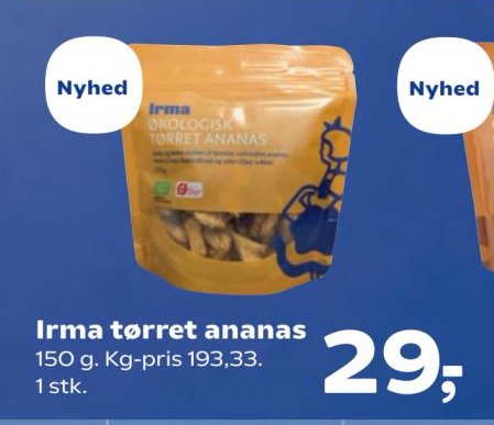 Irma tørret ananas 150 g. Kg-pris 193,33. 1 stk. – Kvickly