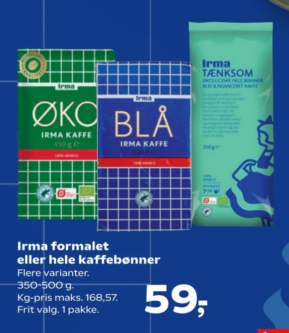 Irma formalet eller hele kaffebønner Flere varianter. 350-500 g – Kvickly