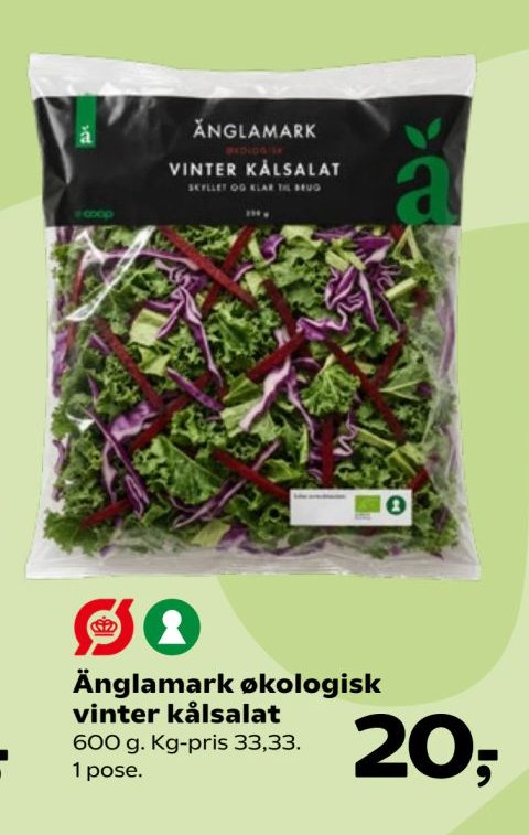 Änglamark økologisk vinter kålsalat 600 g. Kg-pris 33,33. 1 pose. – Kvickly