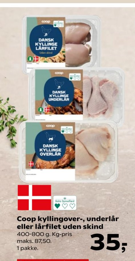 Coop kyllingover-, underlår eller lårfilet uden skind 400-800 g – Kvickly