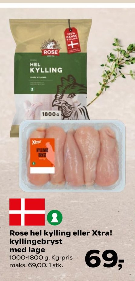 Rose hel kylling eller Xtra! kyllingebryst med lage 1000-1800 g – Kvickly