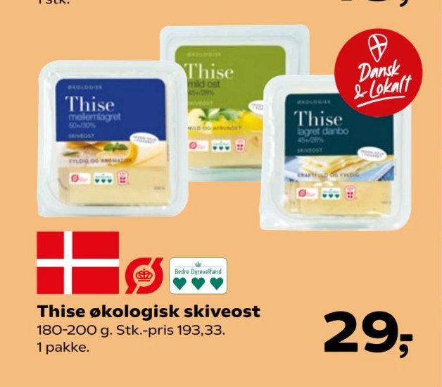 Thise økologisk skiveost 180-200 g. Stk.-pris 193,33. 1 pakke. – Kvickly