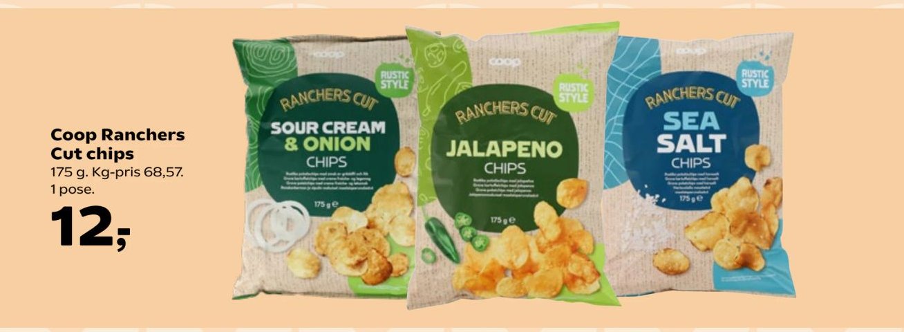 Coop Ranchers Cut chips 175 g. Kg-pris 68,57. 1 pose. – Kvickly