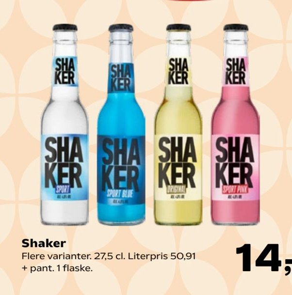 Shaker Flere varianter. 27,5 cl. Literpris 50,91 + pant. 1 flaske. – Kvickly