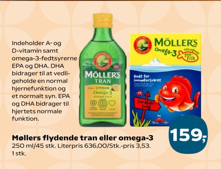 Möllers flydende tran eller omega-3 250 ml/45 stk. – Kvickly