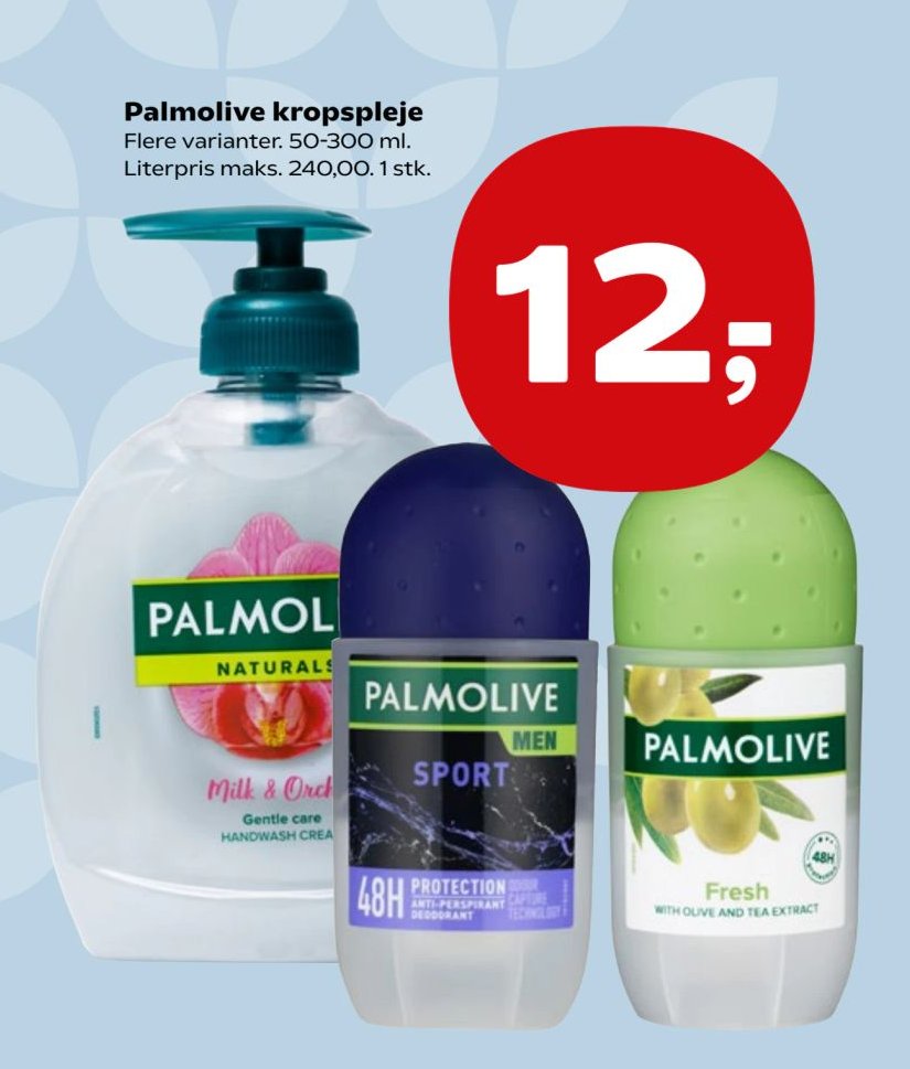 Palmolive kropspleje Flere varianter. 50-300 ml. Literpris maks. 240,00. 1 stk. – Kvickly