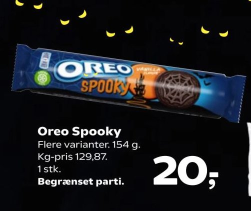 Oreo Spooky Flere varianter, 154 g. Kg-pris 129,87. 1 stk. – Kvickly