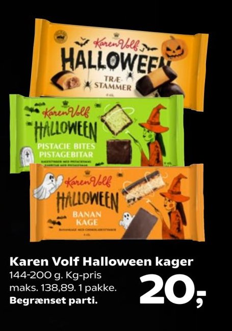 Karen Volf Halloween kager 144-200 g. Kg-pris maks. 138,89. 1 pakke. – Kvickly