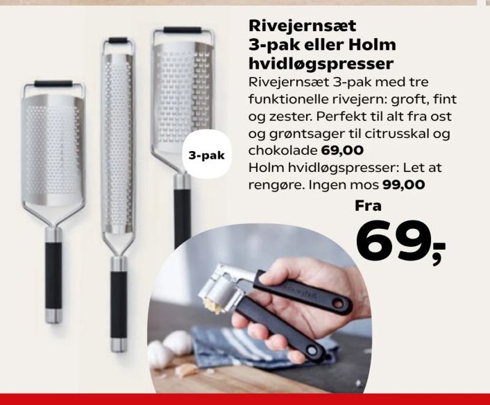 Rivejernsæt 3-pak eller Holm hvidløgspresser – Kvickly