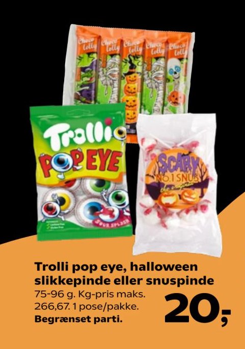 Trolli pop eye, halloween slikkepinde eller snuspinde 75-96 g – Kvickly