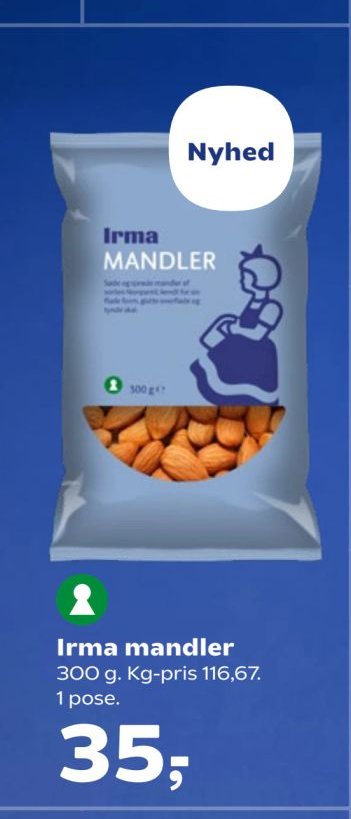 Irma mandler 300 g. Kg-pris 116,67 1 pose. – Kvickly