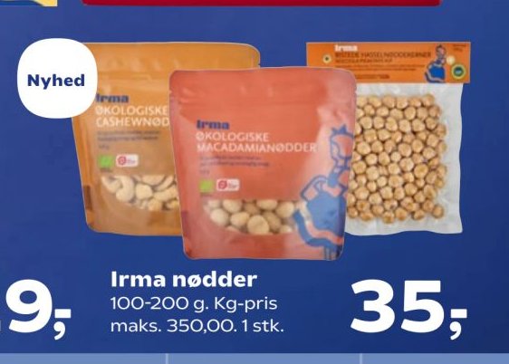 Irma nødder 100-200 g. Kg-pris maks. 350,00. 1 stk. – Kvickly
