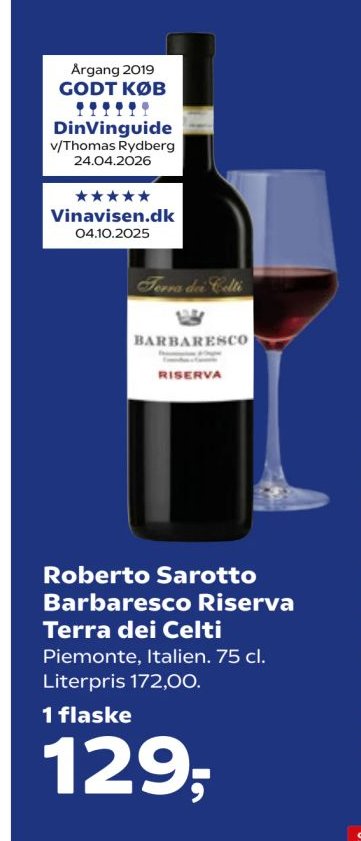 Roberto Sarotto Barbaresco Riserva Terra dei Celti Piemonte, Italien. 75 cl. Literpris 172,00. – Kvickly
