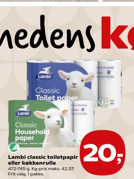Lambi classic toiletpapir eller køkkenrulle – Kvickly