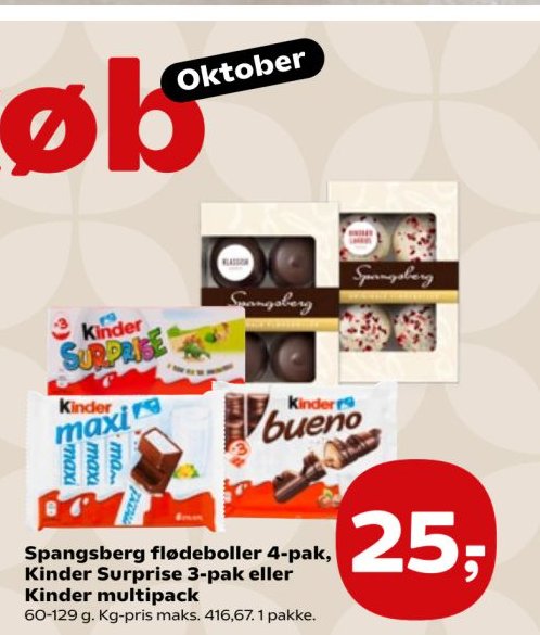 Spangsberg flødeboller 4-pak, Kinder Surprise 3-pak eller Kinder multipack – Kvickly