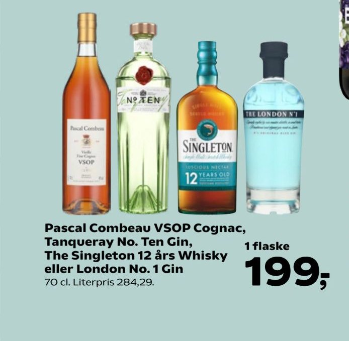 Pascal Combeau VSOP Cognac, Tanqueray No. Ten Gin, The Singleton 12 års Whisky eller London No. 1 Gin – Kvickly