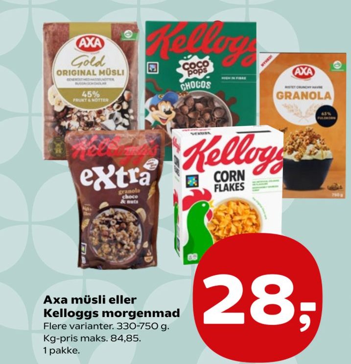 Axa müsli eller Kelloggs morgenmad – Kvickly